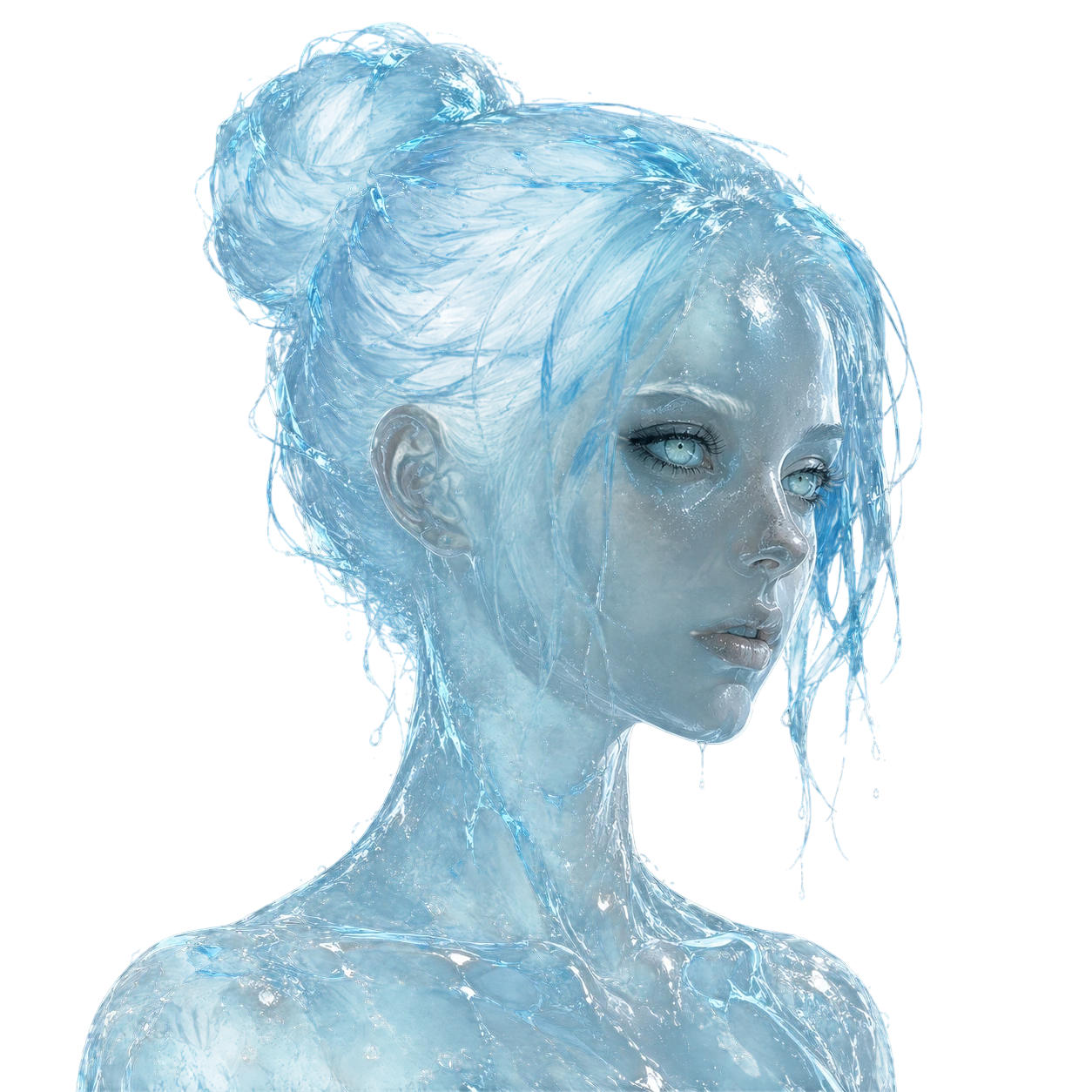 Silueta de Celeste, como hecha de agua
